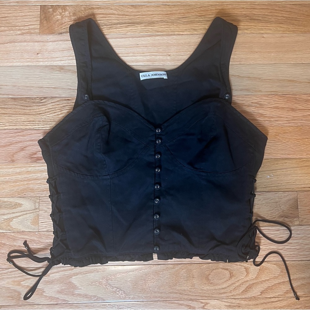 Ulla Johnson Black Button Sleeveless Corset Crop Top